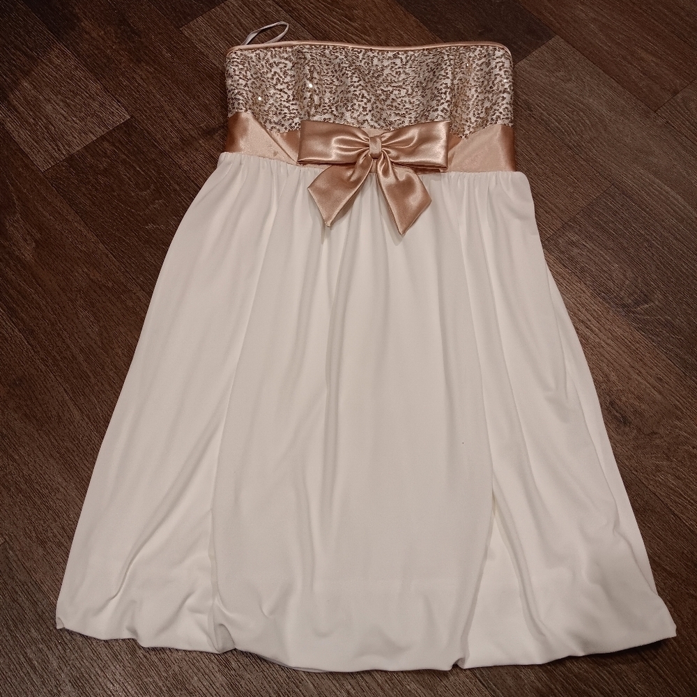 Y2k 2000s Jessica McClintock Cream and Gold Formal Dress